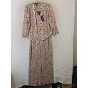 NEW Candalite Dress Set Women's L Tan Lace Sequin Maxi Jacket